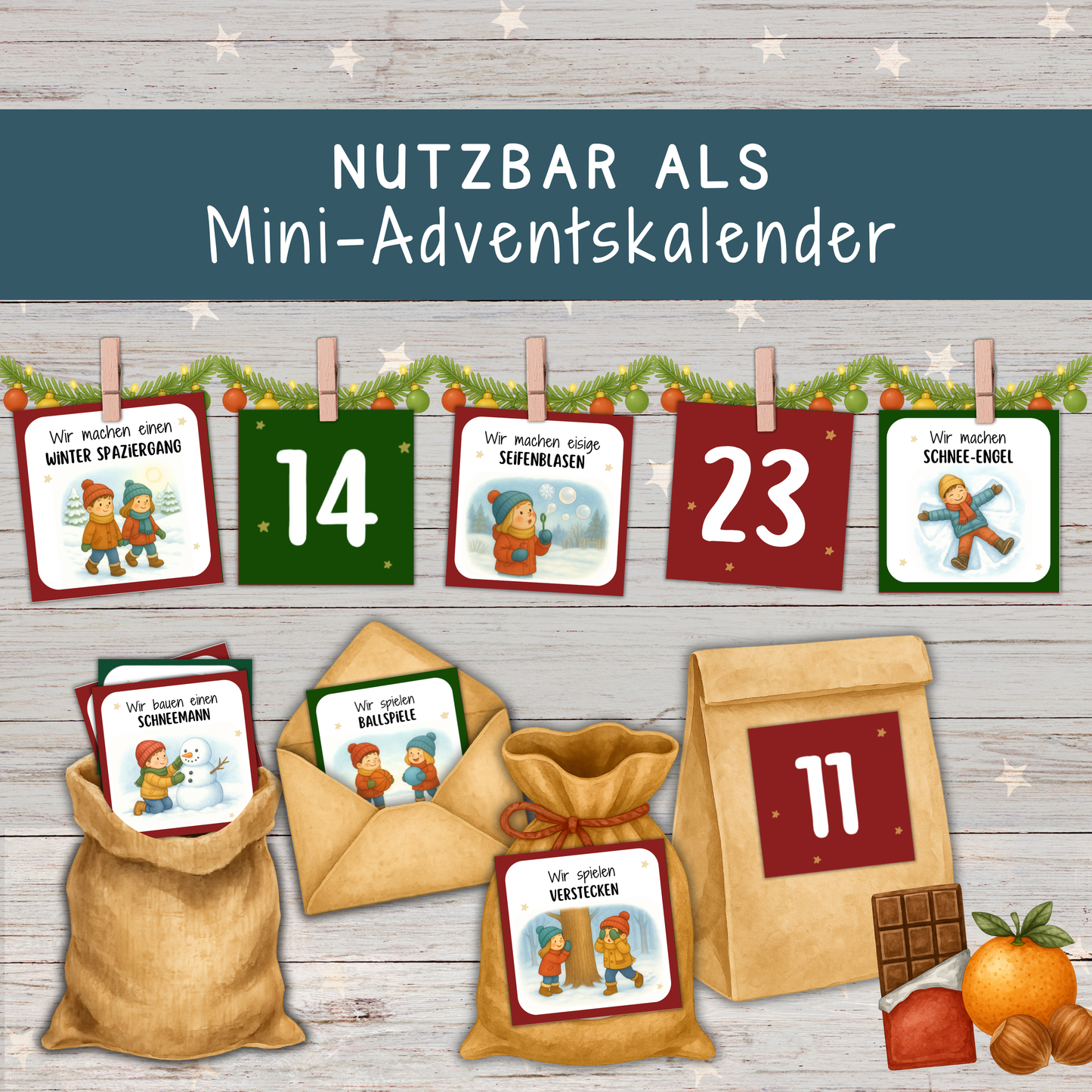 ❄️☃️ Mini-Adventskalender „Outdoor-Abenteuer“ | 48 Ideen für Kinder & Familien | Zeit statt Zeug | PDF zum Ausdrucken