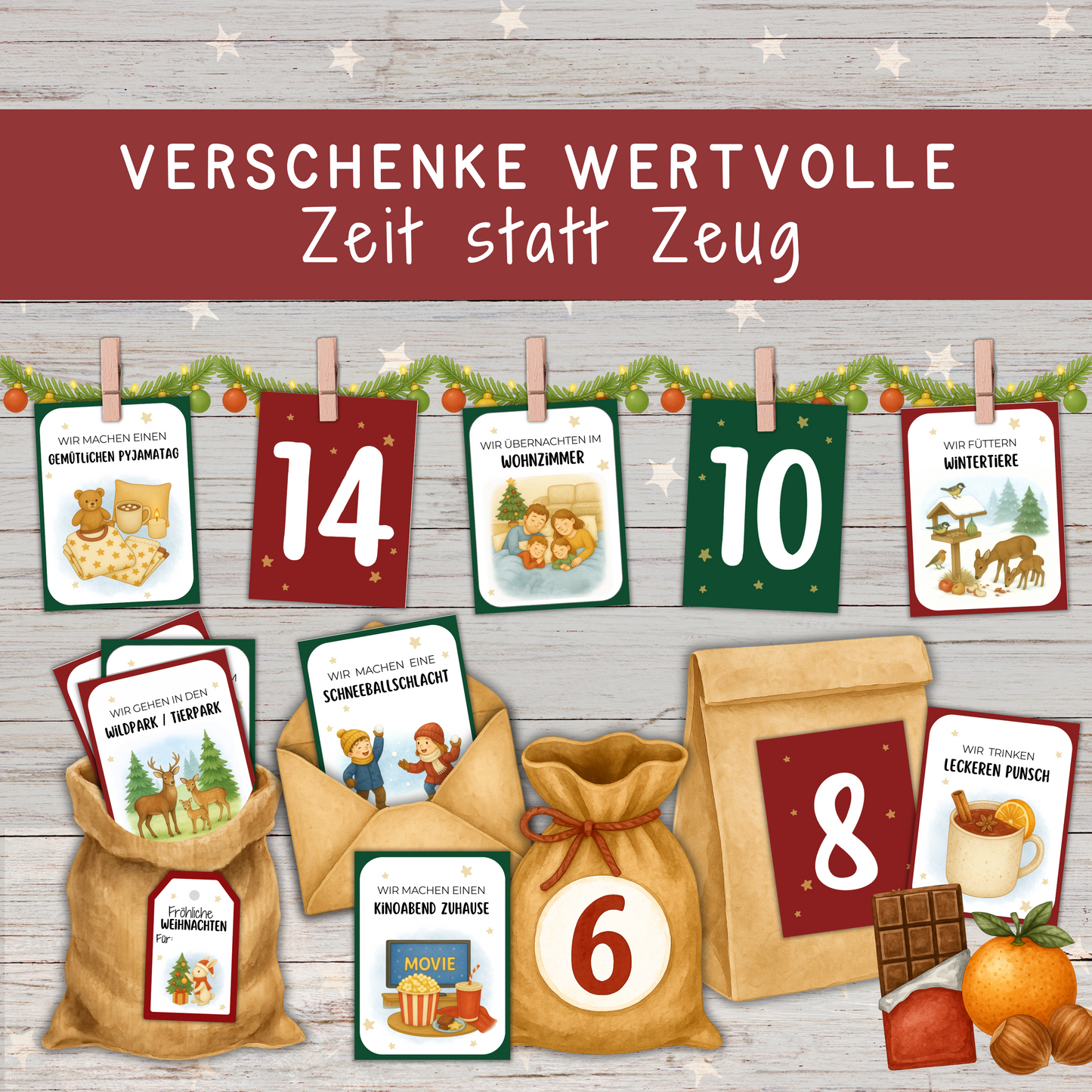 🎄 Adventskalender „Zeit statt Zeug“ | 100 Familienaktivitäten | Mitmach-Adventskalender zum Ausdrucken (PDF)