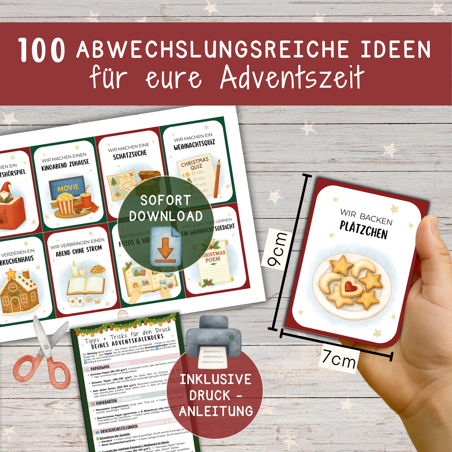 🎄 Adventskalender „Zeit statt Zeug“ | 100 Familienaktivitäten | Mitmach-Adventskalender zum Ausdrucken (PDF)