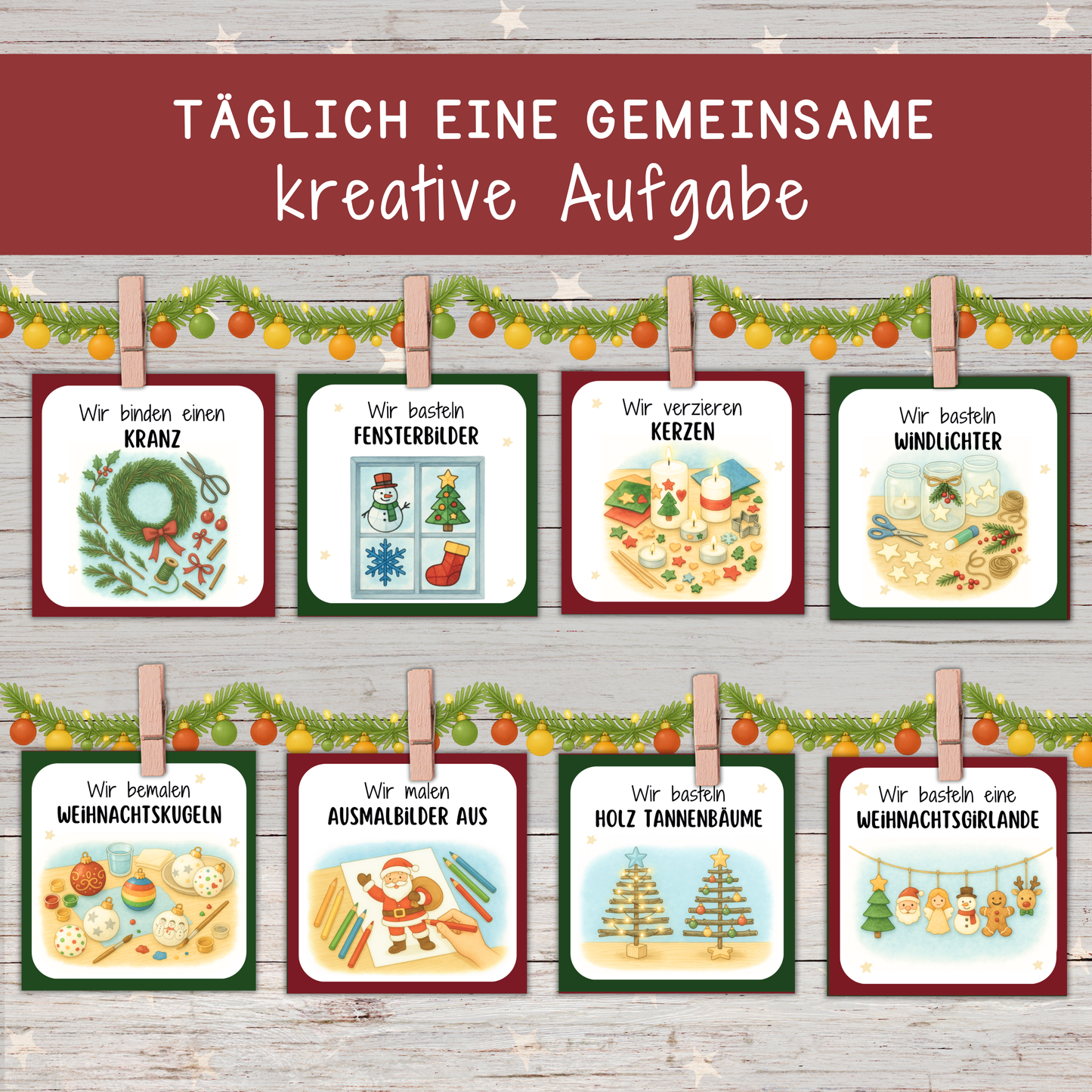 ⭐️✂️Mini-Adventskalender Basteln & Kreatives | 48 Bastelideen für Kinder | Weihnachtsaktivitäten PDF zum Ausdrucken