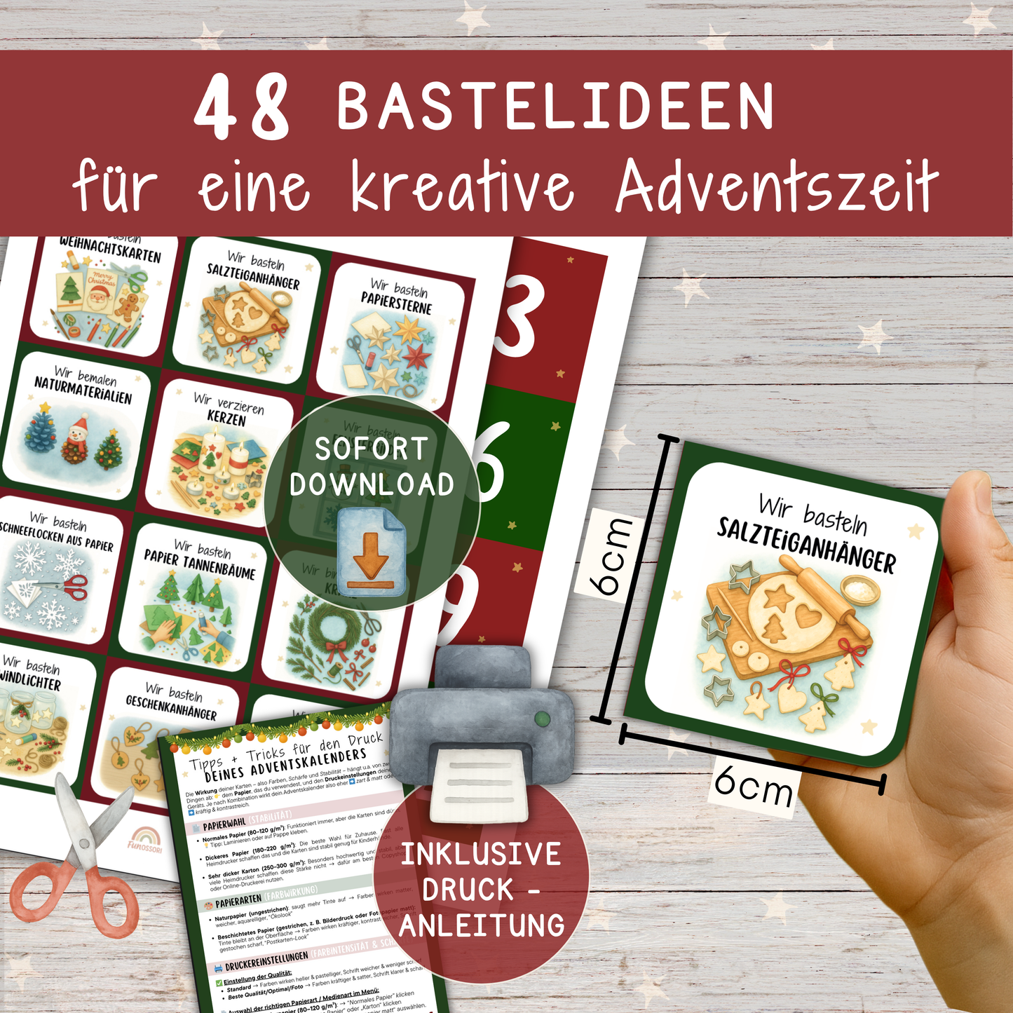 ⭐️✂️Mini-Adventskalender Basteln & Kreatives | 48 Bastelideen für Kinder | Weihnachtsaktivitäten PDF zum Ausdrucken