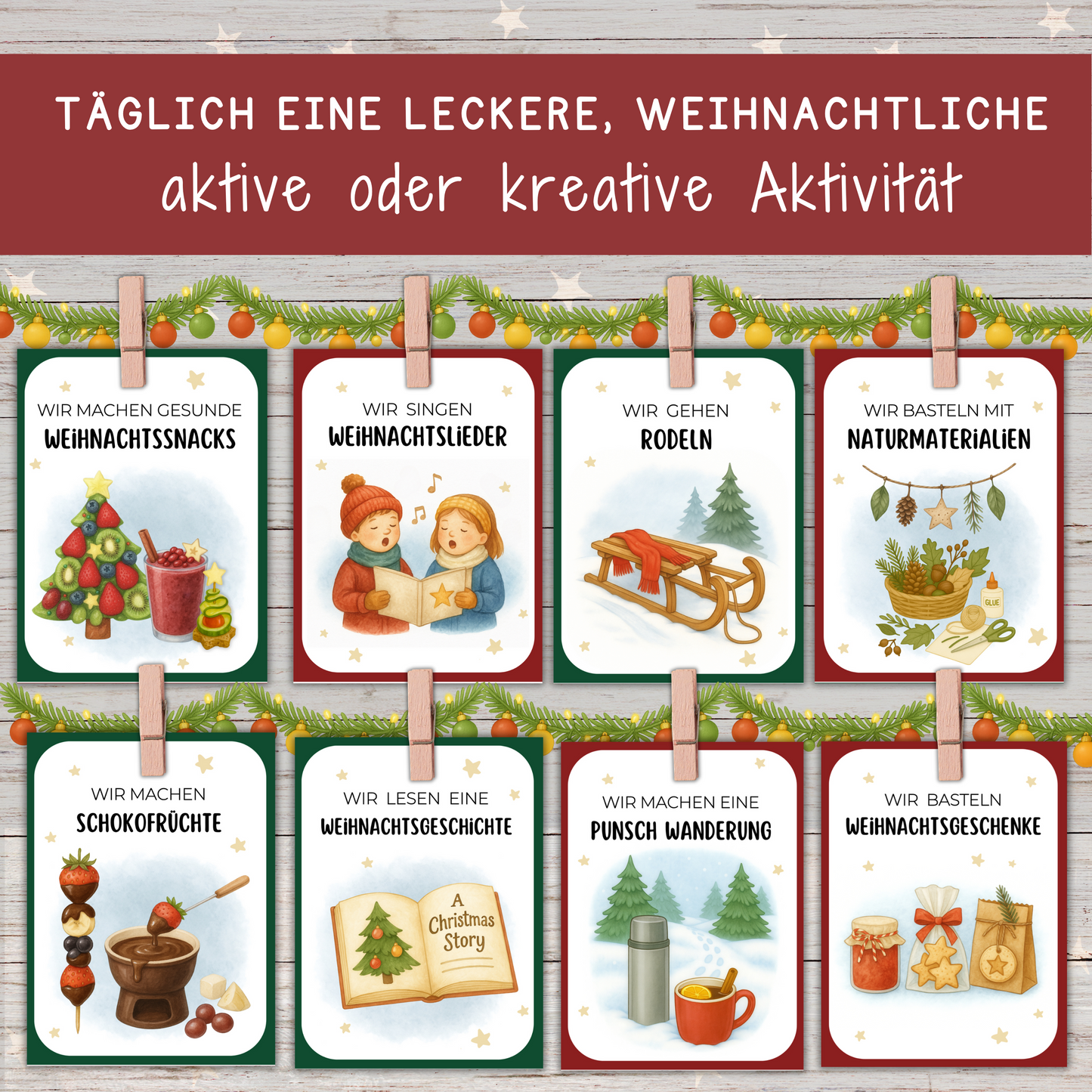 🎄 Adventskalender „Zeit statt Zeug“ | 100 Familienaktivitäten | Mitmach-Adventskalender zum Ausdrucken (PDF)