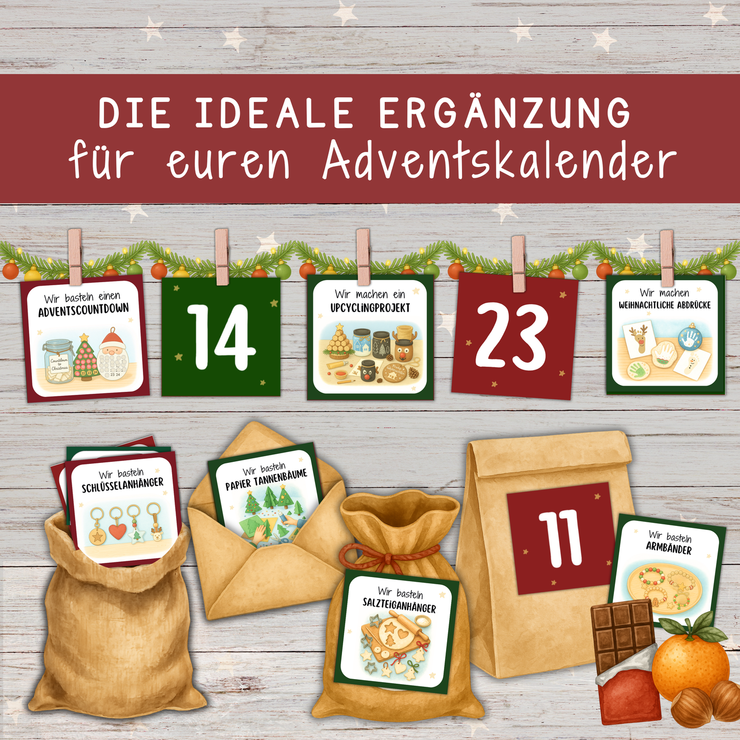⭐️✂️Mini-Adventskalender Basteln & Kreatives | 48 Bastelideen für Kinder | Weihnachtsaktivitäten PDF zum Ausdrucken