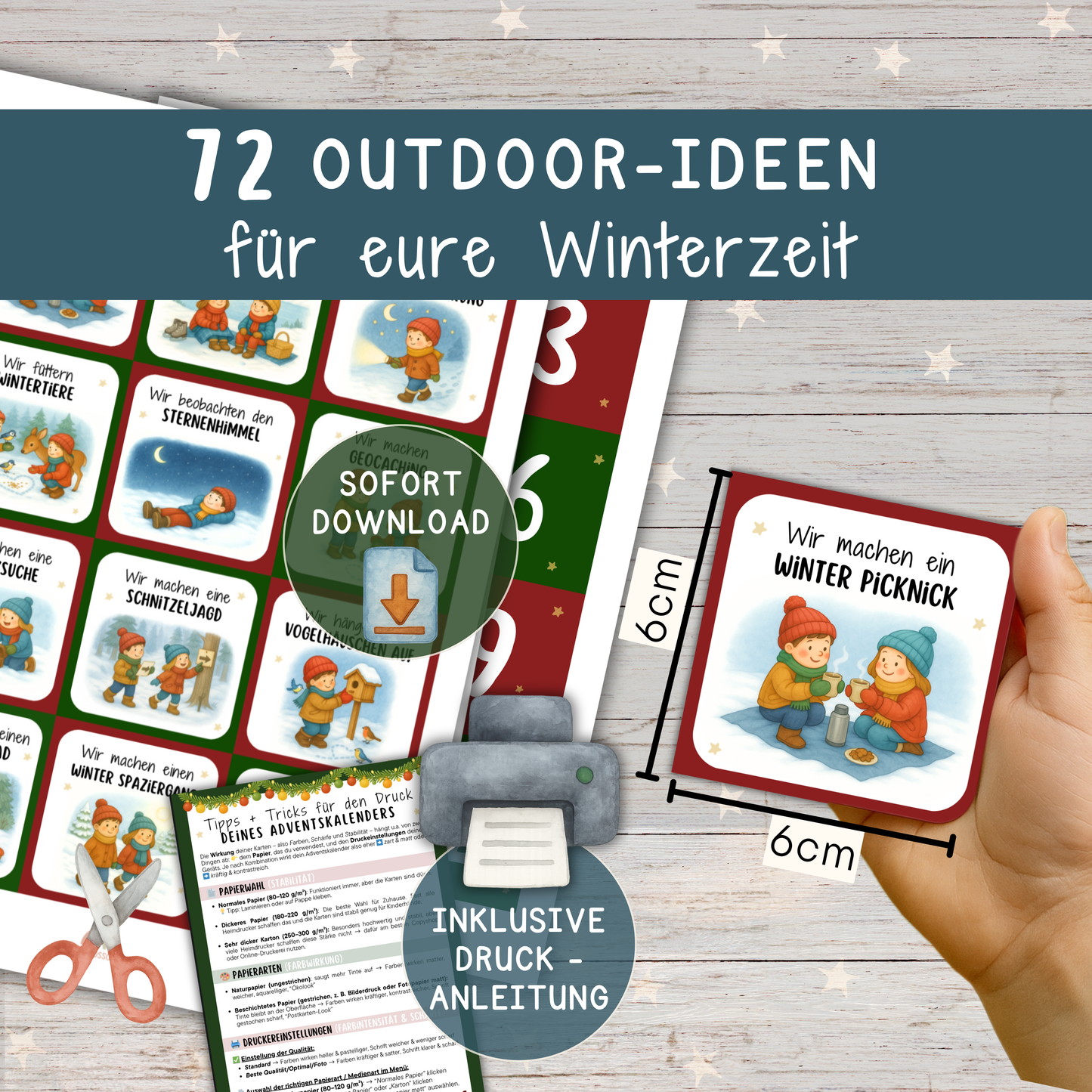 ❄️☃️ Mini-Adventskalender „Outdoor-Abenteuer“ | 48 Ideen für Kinder & Familien | Zeit statt Zeug | PDF zum Ausdrucken